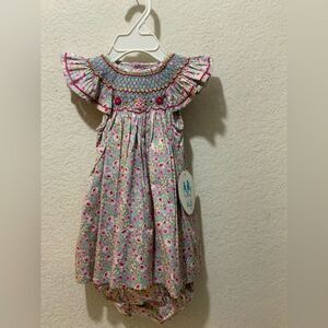 Luli & Me Girl's Pinkblush Smocked Bishop Dress, Size 6M